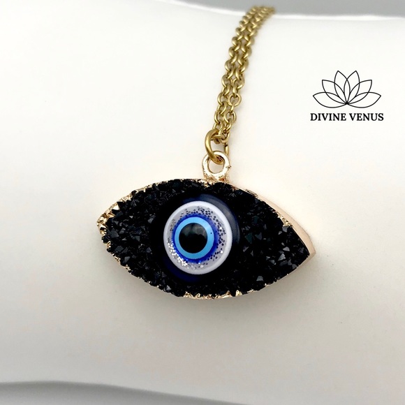 DIVINE VENUS Jewelry - Evil Eye Druzy Necklace | Eye Am Protected Collection by Divine Venus